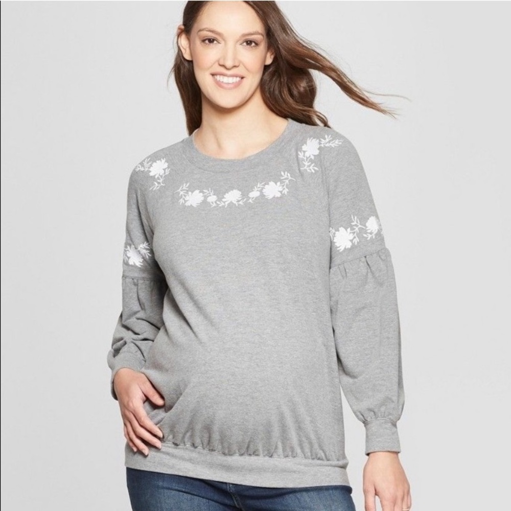 Isabel Maternity Floral Embroidered Grey Sweater